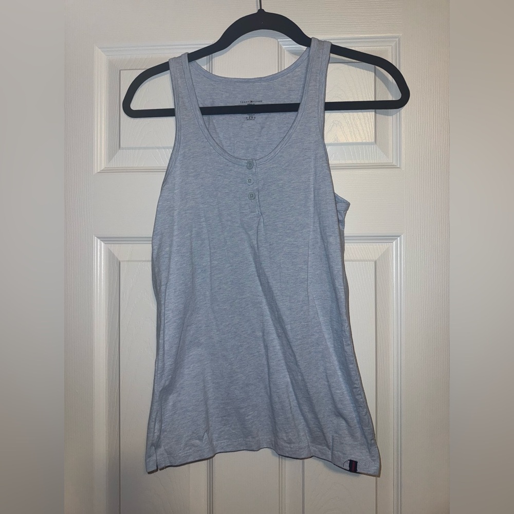 Tommy Hilfiger Light Blue Heathered Women's Henley Tank Top